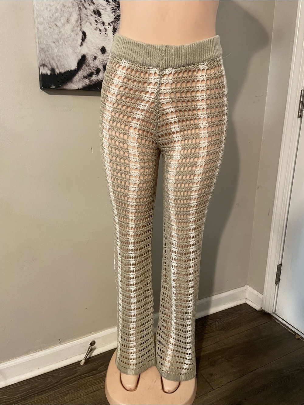 Emory Park open-knit crochet flare pants High rise boho waist beach coverup S